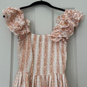 Mille smocked Sleeveless Ruffled Maxi Dress in Peach Floral